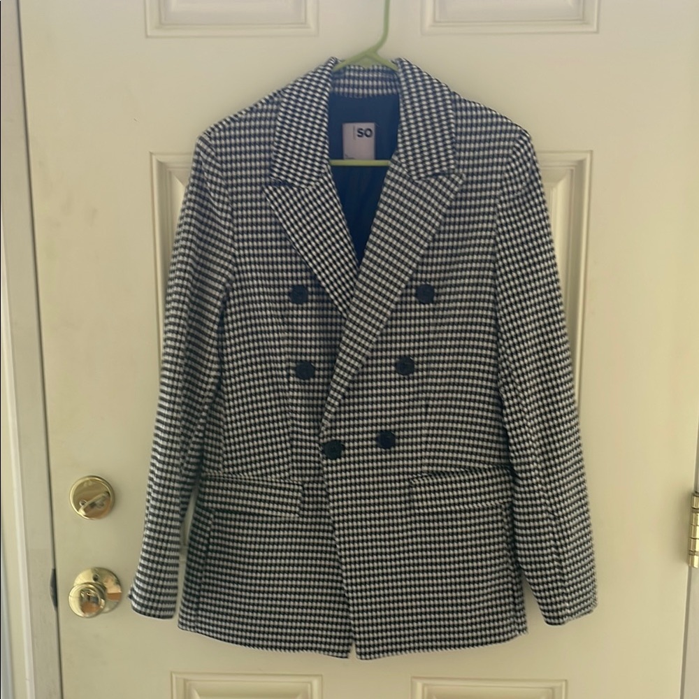 SO Black and White Blazer Double-Breasted Tailored Jacket